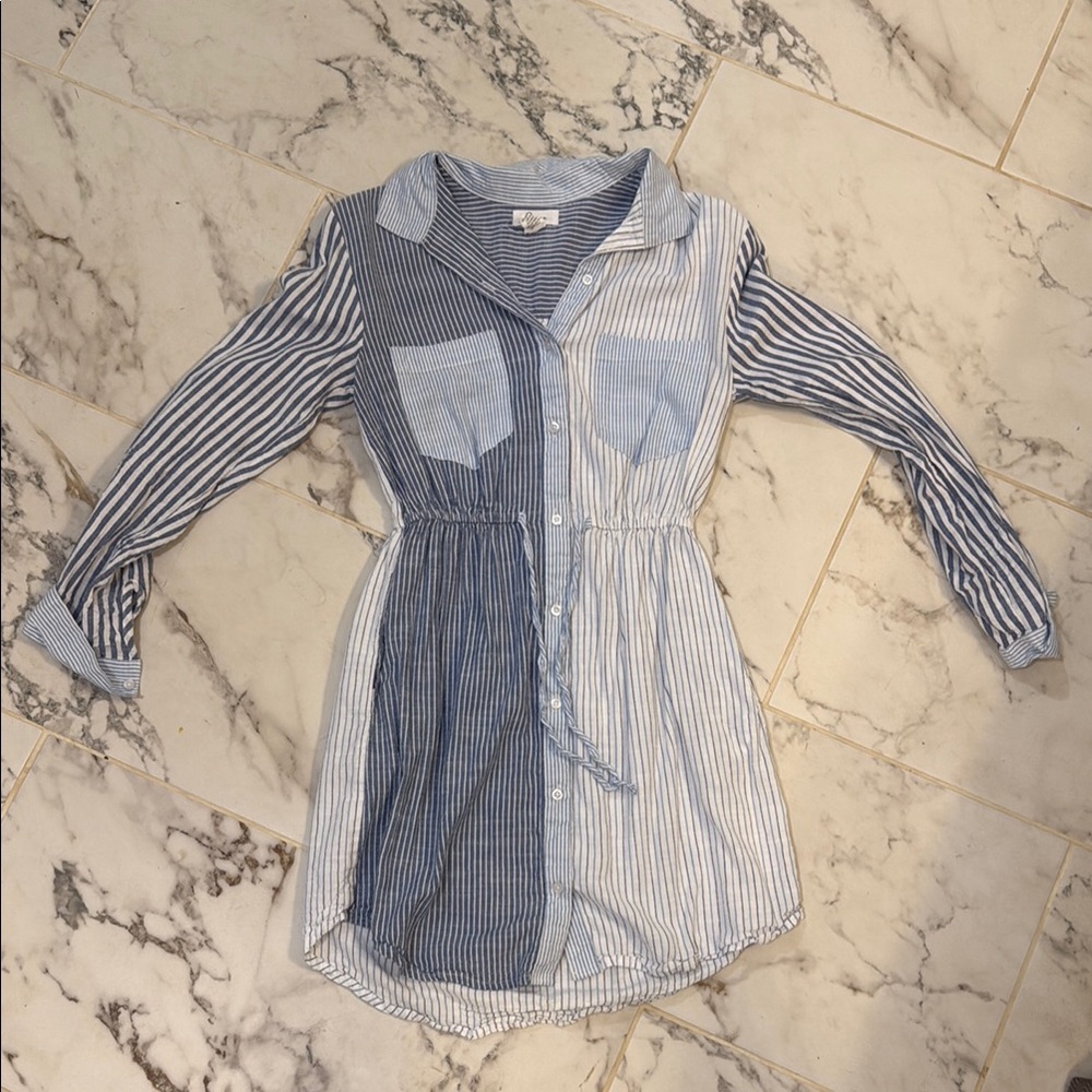 Japna Blue and White Striped Mini Dress